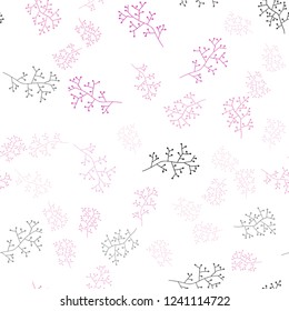 Dark Purple, Pink vector seamless doodle pattern with branches. Glitter abstract illustration with leaves and branches. Pattern for design of fabric, wallpapers.