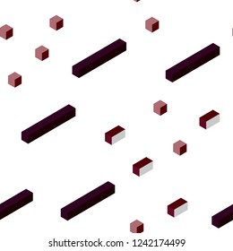 Dark Purple, Pink vector seamless, isometric layout with lines, rectangles. Beautiful illustration with rectangles and squares. Pattern for trendy fabric, wallpapers.