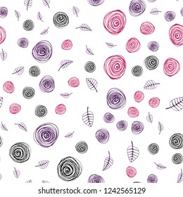 Dark Purple, Pink vector seamless natural background with leaves and flowers. An elegant bright illustration with leaves and flowers. Texture for window blinds, curtains.