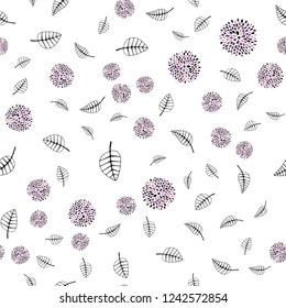 Dark Purple, Pink vector seamless doodle backdrop with leaves, flowers. Abstract illustration with leaves, flowers in doodles style. Design for textile, fabric, wallpapers.