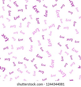 Dark Purple, Pink vector seamless backdrop with phrase LOVE YOU. Decorative design in doodle style with text LOVE YOU. Design for wallpaper, fabric makers.