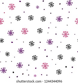 Dark Purple, Pink vector seamless template with ice snowflakes. Colorful snowflakes with gradient on abstract background. Trendy design for wallpaper, fabric makers.