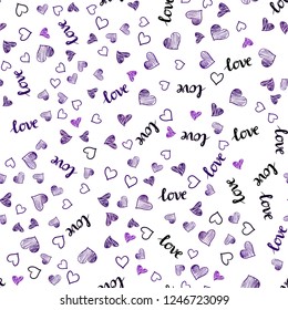 Dark Purple, Pink vector seamless texture with words LOVE YOU, hearts. Colorful illustration with quote LOVE YOU, hearts. Design for wallpaper, fabric makers.