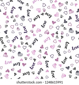 Dark Purple, Pink vector seamless backdrop with phrase LOVE YOU, hearts. Illustration with phrase LOVE YOU, hearts for valentine's day. Template for business cards, websites.