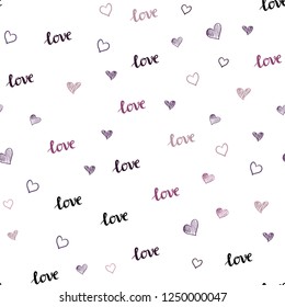 Dark Purple, Pink vector seamless texture with words LOVE YOU, hearts. Colorful illustration with quote LOVE YOU, hearts. Design for wallpaper, fabric makers.