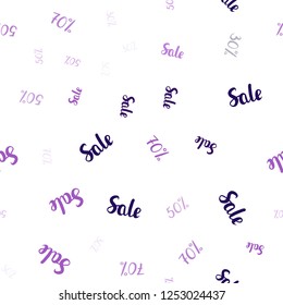 Dark Purple, Pink vector seamless cover with symbols of 30, 50, 70 % sales. Illustration with signs of sales on abstract template. Template for season sales, shopping ads.