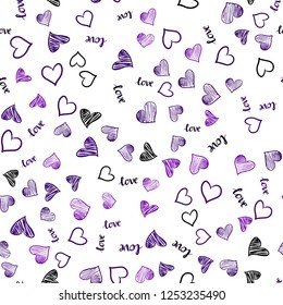 Dark Purple, Pink vector seamless background with words of love, hearts. Colorful illustration with quote LOVE YOU, hearts. Design for wallpaper, fabric makers.