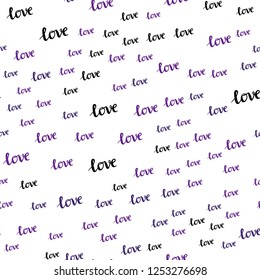 Dark Purple, Pink vector seamless template with text LOVE YOU. Illustration with colorful phrase LOVE YOU in romantic style. Pattern for trendy fabric, wallpapers.