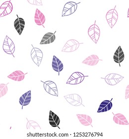 Dark Purple, Pink vector seamless doodle background with leaves. Doodle illustration of leaves in Origami style with gradient. Pattern for design of window blinds, curtains.
