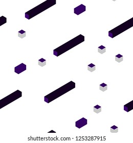 Dark Purple, Pink vector seamless, isometric pattern in square style. Beautiful illustration with rectangles and squares. Texture for window blinds, curtains.