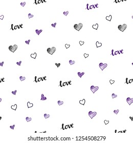 Dark Purple, Pink vector seamless template with text LOVE YOU, hearts. Design in doodle style with text LOVE YOU, hearts. Pattern for trendy fabric, wallpapers.