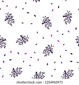 Dark Purple, Pink vector seamless doodle backdrop with leaves, branches. Modern abstract illustration with leaves and branches. Texture for window blinds, curtains.