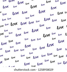 Dark Purple, Pink vector seamless pattern with phrase LOVE YOU. Decorative illustration with words of love in abstract style. Design for wallpaper, fabric makers.