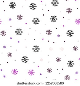 Dark Purple, Pink vector seamless texture with colored snowflakes. Shining colorful illustration with snow on abstract template. Template for business cards, websites.