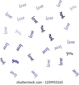 Dark Purple, Pink vector seamless template with text LOVE YOU. Decorative illustration with words of love in abstract style. Design for wallpaper, fabric makers.