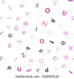 Dark Purple, Pink vector seamless background with signs of alphabet. Shining colorful illustration with isolated letters. Texture for window blinds, curtains.