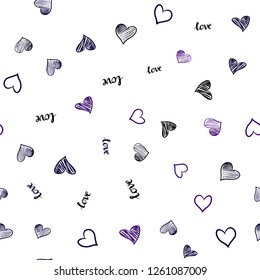 Dark Purple, Pink vector seamless pattern with phrase LOVE YOU, hearts. Colorful gradient phrase LOVE YOU, hearts in abstract style. Pattern for design of fabric, wallpapers.