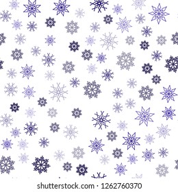 Dark Purple, Pink vector seamless texture with colored snowflakes. Glitter abstract illustration with crystals of ice. Pattern for design of window blinds, curtains.