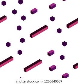 Dark Purple, Pink vector seamless, isometric layout with lines, rectangles. Decorative design in abstract style with rectangles. Pattern for trendy fabric, wallpapers.
