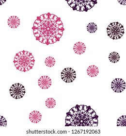 Dark Purple, Pink vector seamless texture with colored snowflakes. Snow on blurred abstract background with gradient. Pattern for design of window blinds, curtains.