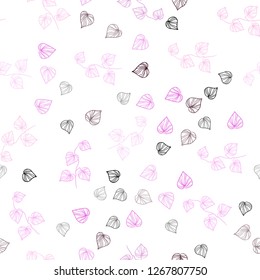 Dark Purple, Pink vector seamless natural background with leaves. Sketchy doodles with leaves on blurred background. Trendy design for wallpaper, fabric makers.