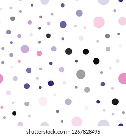 Dark Purple, Pink vector seamless layout with circle shapes. Blurred bubbles on abstract background with colorful gradient. Pattern for design of fabric, wallpapers.