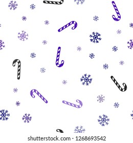 Dark Purple, Pink vector seamless pattern with delicious xmas candies.