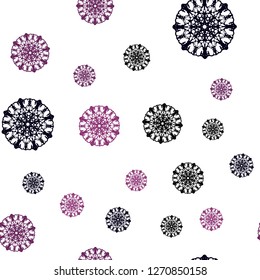 Dark Purple, Pink vector seamless template with ice snowflakes. Shining colored illustration with snow in christmas style. Pattern for design of fabric, wallpapers.