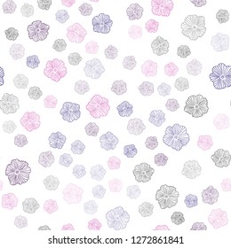 Dark Purple, Pink vector seamless elegant wallpaper with flowers. Colorful illustration with flowers in doodle style. Design for wallpaper, fabric makers.