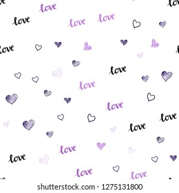 Dark Purple, Pink vector seamless pattern with phrase LOVE YOU, hearts. Illustration with phrase LOVE YOU, hearts for valentine's day. Design for wallpaper, fabric makers.