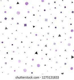 Dark Purple, Pink vector seamless backdrop with lines, circles, rhombus. Abstract gradient illustration with circles, triangles, cubes. Design for textile, fabric, wallpapers.