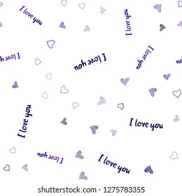 Dark Purple, Pink vector seamless texture with lovely hearts. Decorative shining illustration with hearts on abstract template. Template for Valentine's greeting postcards.