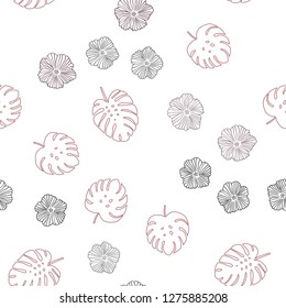 Dark Purple, Pink vector seamless abstract design with flowers, leaves. Leaves and flowers with gradient on white background. Pattern for trendy fabric, wallpapers.