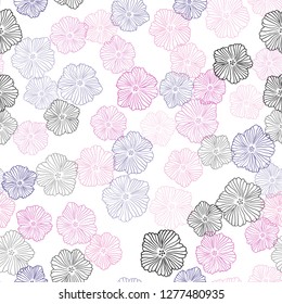 Dark Purple, Pink vector seamless elegant pattern with flowers. Illustration with colorful abstract doodle flowers. Pattern for trendy fabric, wallpapers.