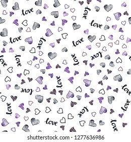 Dark Purple, Pink vector seamless backdrop with phrase LOVE YOU, hearts. Romantic illustration with colorful phrase LOVE YOU, hearts. Texture for window blinds, curtains.