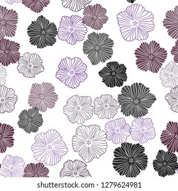 Dark Purple, Pink vector seamless natural pattern with flowers. Doodle illustration of flowers in Origami style. Pattern for trendy fabric, wallpapers.