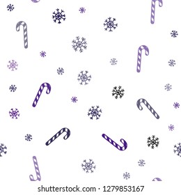 Dark Purple, Pink vector seamless pattern with delicious xmas candies.