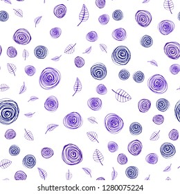 Dark Purple, Pink vector seamless doodle pattern with leaves and flowers. Glitter abstract illustration with leaves and flowers. Texture for window blinds, curtains.