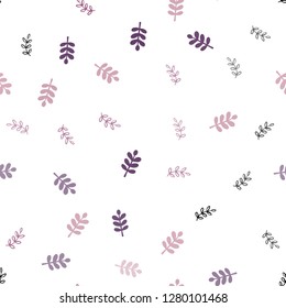 Dark Purple, Pink vector seamless abstract backdrop with leaves. Colorful abstract illustration with leaves in doodle style. Texture for window blinds, curtains.