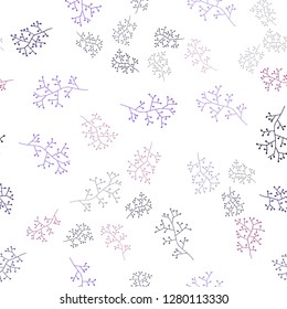 Dark Purple, Pink vector seamless abstract backdrop with branches. Sketchy doodles on white background. Pattern for trendy fabric, wallpapers.