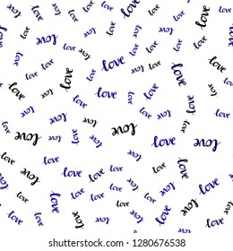 Dark Purple, Pink vector seamless backdrop with phrase LOVE YOU. Illustration with phrase LOVE YOU for valentine's day. Pattern for trendy fabric, wallpapers.