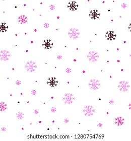 Dark Purple, Pink vector seamless cover with beautiful snowflakes. Shining colorful illustration with snow on abstract template. Trendy design for wallpaper, fabric makers.