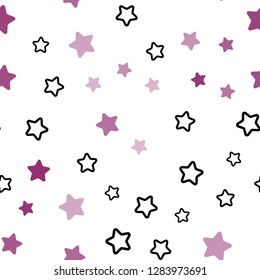 Dark Purple, Pink vector seamless cover with small and big stars. Decorative shining illustration with stars on abstract template. Design for textile, fabric, wallpapers.