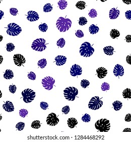 Dark Purple, Pink vector seamless doodle pattern with leaves. Doodle illustration of leaves in Origami style with gradient. Texture for window blinds, curtains.