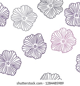 Dark Purple, Pink vector seamless natural backdrop with flowers. Abstract illustration with flowers in doodles style. Design for textile, fabric, wallpapers.