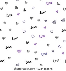 Dark Purple, Pink vector seamless texture with words LOVE YOU, hearts. Illustration with phrase LOVE YOU, hearts for valentine's day. Design for wallpaper, fabric makers.