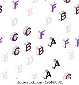 Dark Purple, Pink vector seamless texture with 3D ABC characters. Colorful gradient design in 3D style with signs of alphabet. Texture for window blinds, curtains.