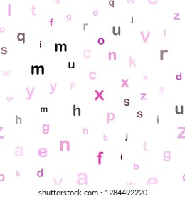 Dark Purple, Pink vector seamless background with signs of alphabet. Blurred design in simple style with signs of alphabet. Pattern for trendy fabric, wallpapers.
