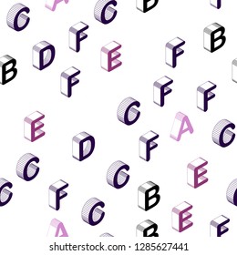 Dark Purple, Pink vector seamless template with 3D isolated letters. Abstract illustration with 3D ABC symbols. Pattern for trendy fabric, wallpapers.