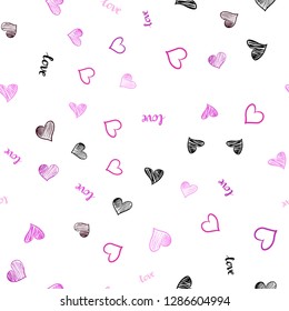 Dark Purple, Pink vector seamless pattern with phrase LOVE YOU, hearts. Illustration with phrase LOVE YOU, hearts for valentine's day. Pattern for trendy fabric, wallpapers.